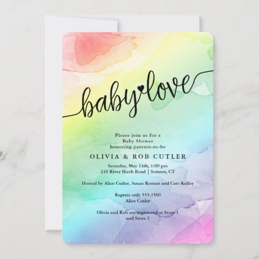 Invitation Rainbow Baby shower Baby Love (Devant)