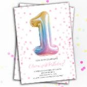 Invitation Rainbow Balloon 1st Birthday Girl Party Numéro