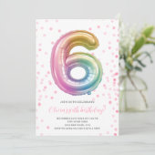 Invitation Rainbow Balloon 6th Birthday Girl Party Numéro (Debout devant)