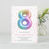 Invitation Rainbow Balloon 8th Birthday Girl Party Numéro (Debout devant)
