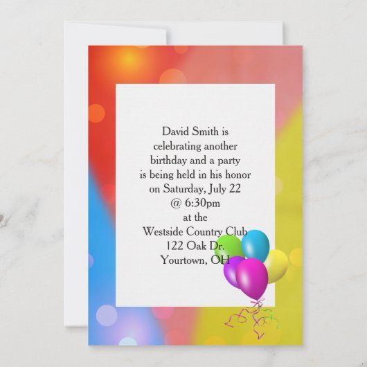 Invitation Rainbow Balloon Bokeh (Dos)