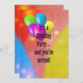 Invitation Rainbow Balloon Bokeh (Devant / Derrière)