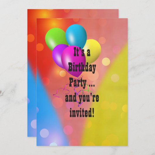 Invitation Rainbow Balloon Bokeh (Devant / Derrière)