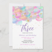 Invitation Rainbow Balloon rose 3e anniversaire (Devant)