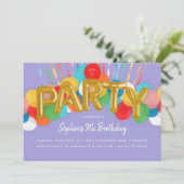Invitation Rainbow Balloons Enfants violet fête d'anniversair (Debout devant)