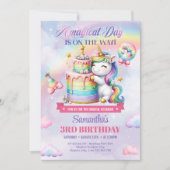 Invitation Rainbow Balloons Unicorn Rose filles troisième ann (Devant)
