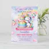 Invitation Rainbow Balloons Unicorn Rose filles troisième ann (Debout devant)