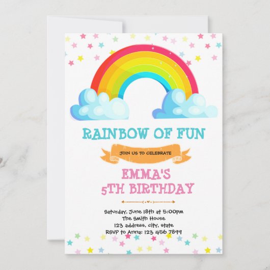 Invitation Rainbow bébé sautinent l'invitation de fête d'anni (Devant)