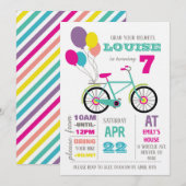 Invitation Rainbow Bicycle Birthday Party (Devant / Derrière)