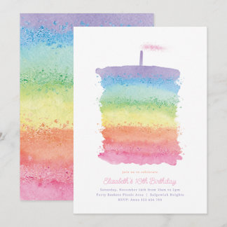 Invitation Rainbow Birthday Cake Invitation, Rainbow 1st Part