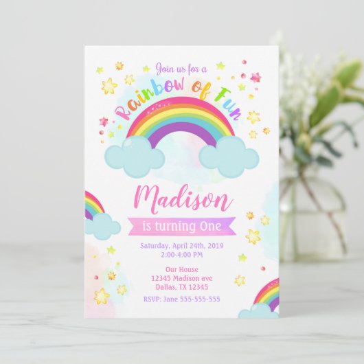 Invitation Rainbow Birthday Invitation, Rainbow of Fun (Debout devant)