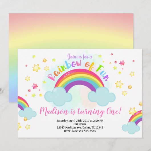 Invitation Rainbow Birthday Invitation, Rainbow of Fun Invita (Devant / Derrière)