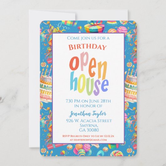 Invitation Rainbow Birthday Party Open House (Devant)