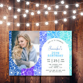 Invitation Rainbow Blue Stripes Floral Arch Photo Anniversair