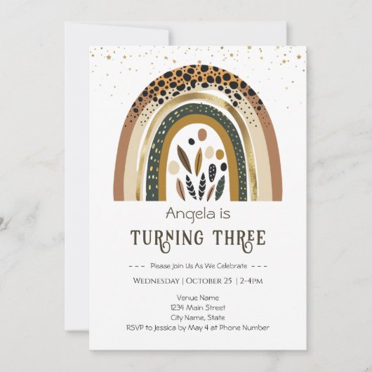 Invitation Rainbow Boho 2e anniversaire (Devant)