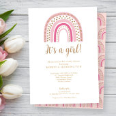 Invitation Rainbow Boho Baby shower rose fille
