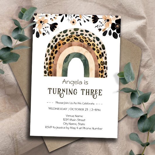 Invitation Rainbow Boho Floral 2e anniversaire