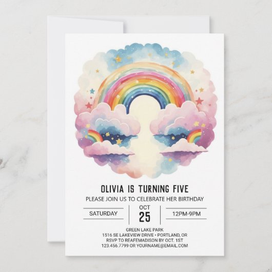 Invitation Rainbow Boho Nuds Girl Birthday (Devant)