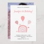 Invitation Rainbow Boho Pastel rose Premier anniversaire Phot (Devant / Derrière)
