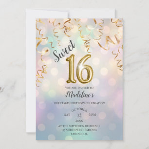 Invitation Rainbow Bokeh Gold Confetti et Sparkle Foil 16