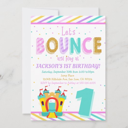 Invitation Rainbow Bounce House - Jump First Birday Party (Devant)