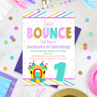 Invitation Rainbow Bounce House - Jump First Birday Party