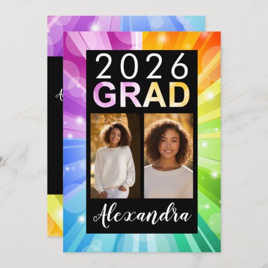 Invitation Rainbow Bubble Art Class of 2025 Photo Graduation (Devant / Derrière)