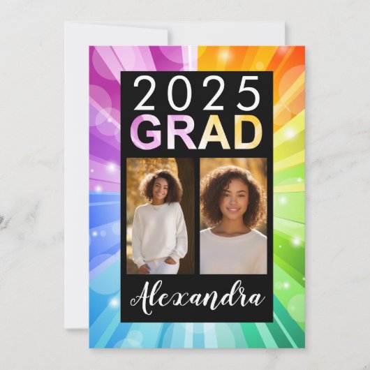 Invitation Rainbow Bubble Art Class of 2025 Photo Graduation (Devant)