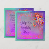 Invitation Rainbow Butterfly Girls 5th Birthday Party (Devant / Derrière)