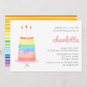 Invitation Rainbow Cake Anniversaire de enfant Party