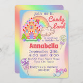 Invitation Rainbow Candy Land Party (Devant / Derrière)