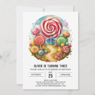 Invitation Rainbow Candy Lollipop Anniversaire