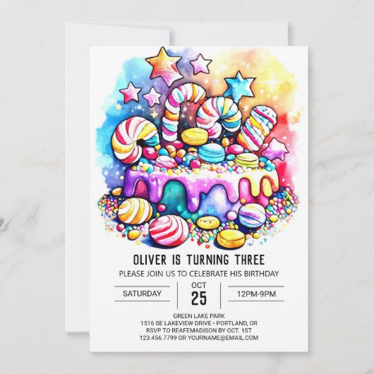 Invitation Rainbow Candyland Editable Anniversaire (Devant)