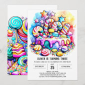 Invitation Rainbow Candyland Editable Anniversaire (Devant / Derrière)