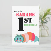 Invitation Rainbow Caterpillar Cute Premier anniversaire (Debout devant)