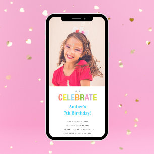Invitation Rainbow Celebrate Photo Birthday Party Invite