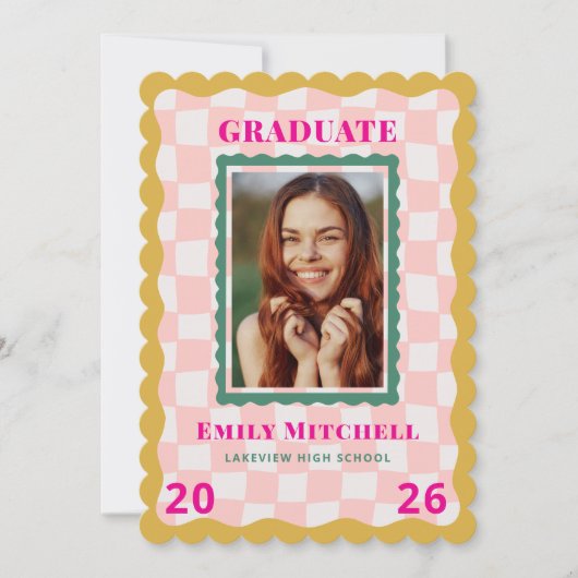 Invitation Rainbow Checkered Grad Announcement with Photo (Devant)