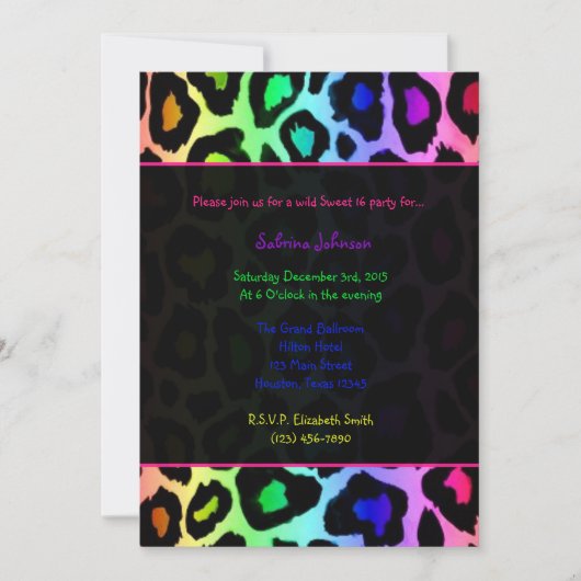 Invitation Rainbow Cheetah Wild Sweet 16 Anniversaire (Devant)