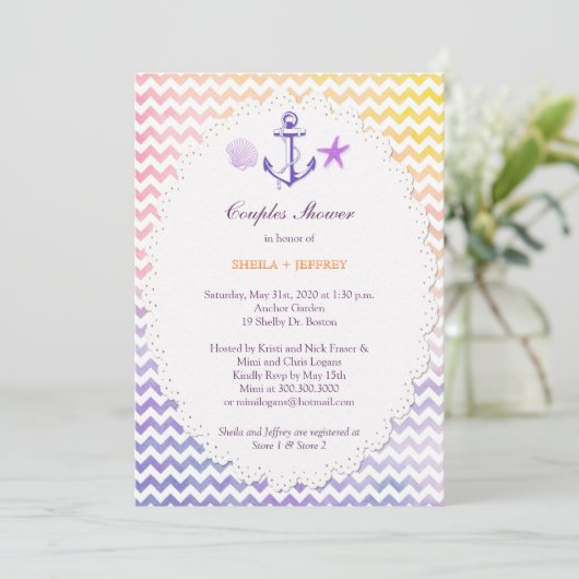 Invitation Rainbow Chevron Nautical Couples Douche (Debout devant)