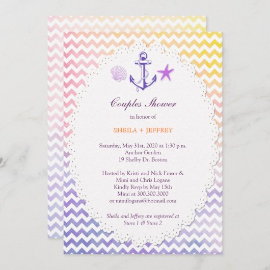 Invitation Rainbow Chevron Nautical Couples Douche (Devant / Derrière)