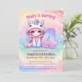 Invitation Rainbow chibi fille, Unicorn 4e anniversaire (Debout devant)