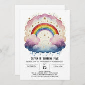 Invitation Rainbow Chic Nuages Anniversaire (Devant / Derrière)