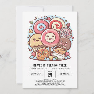 Invitation Rainbow Children's Lollipop Anniversaire