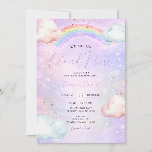 Invitation Rainbow Cloud Blush Gender Reveal Glitter (Devant)