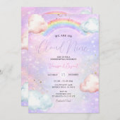 Invitation Rainbow Cloud Blush Gender Reveal Glitter (Devant / Derrière)