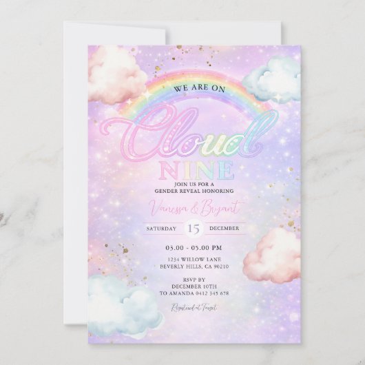 Invitation Rainbow Cloud Galaxy Glitter Gender Reveal  (Devant)