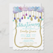 Invitation Rainbow Cloud Gold Parties scintillant Christening (Devant)
