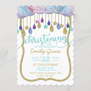 Invitation Rainbow Cloud Gold Parties scintillant Christening