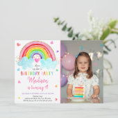 Invitation Rainbow Cloud Hearts Aquarelle Anniversaire (Debout devant)