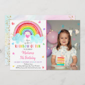 Invitation Rainbow Cloud Hearts Aquarelle Anniversaire (Devant / Derrière)